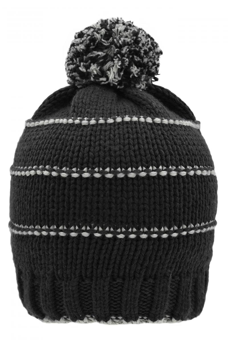 Knitted Winter Beanie with Pompon - black/light-grey