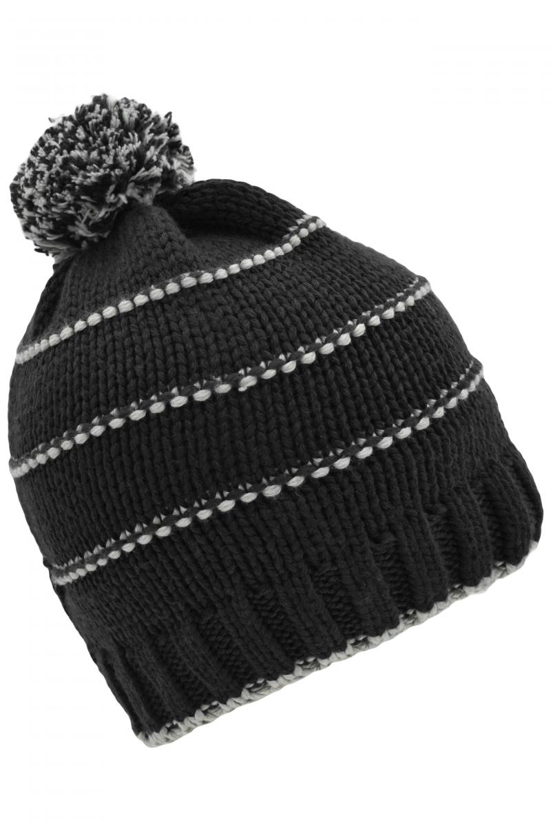 Knitted Winter Beanie with Pompon - black/light-grey