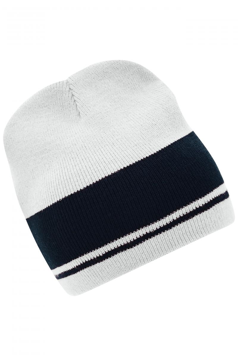 Knitted Beanie - off-white/navy