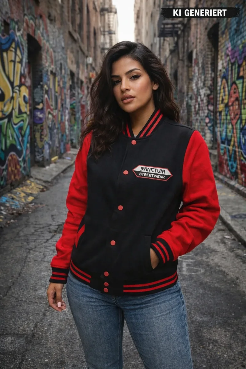 Sanctum Streetwear  College Jacke - black / red    Die College Jacke aus Sweatstoff mit gestreiften Rippbündchen am Kragen, Saum und Ärmelöffnungen.    Metalldruckknöpfe in Kontrast  zwei Einschubtaschen aus Oberstoff  innen angerauter Sweatstoff    Material: 65% Baumwolle, 35% Polyester  Oberstoff ( 300g/ m²)
