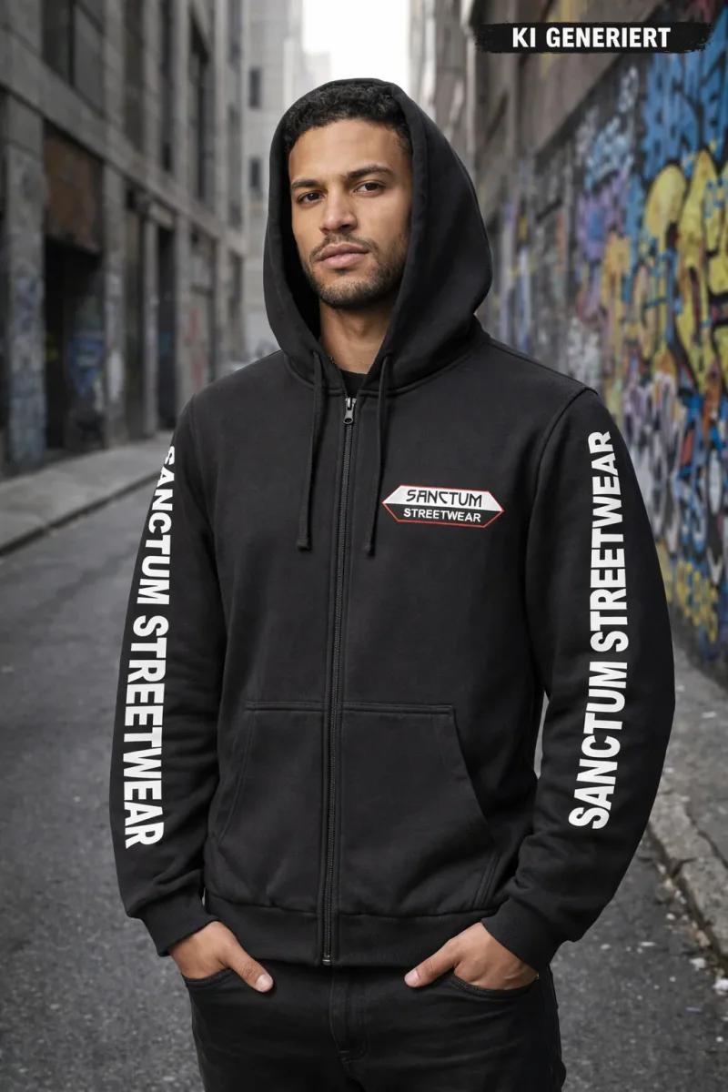 Sanctum Streetwear  Hooded Jacket - black    Klassische Sweatjacke mit Kapuze  Sweat-Qualität mit angerauter Innenseite  Doppellagige Kapuze mit Kordelzug  zwei Einschubtaschen  Necktape  Bündchen mit Elasthan    Material: 80% Baumwolle, 20% Polyester  Oberstoff ( 280g/ m²)