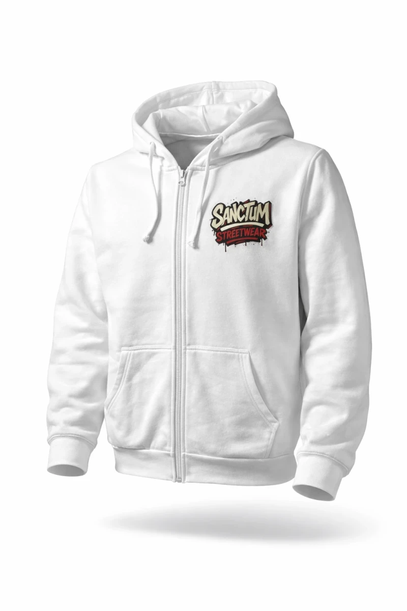 Sanctum Streetwear  Hooded Jacket Graffiti - white   Klassische Sweatjacke mit Kapuze  Sweat-Qualität mit angerauter Innenseite  Doppellagige Kapuze mit Kordelzug  zwei Einschubtaschen  Neecktape  Bündchen mit Elasthan  Farbe: white  Material: 80% Baumwolle, 20% Polyester Oberstoff ( 280g/ m²) 