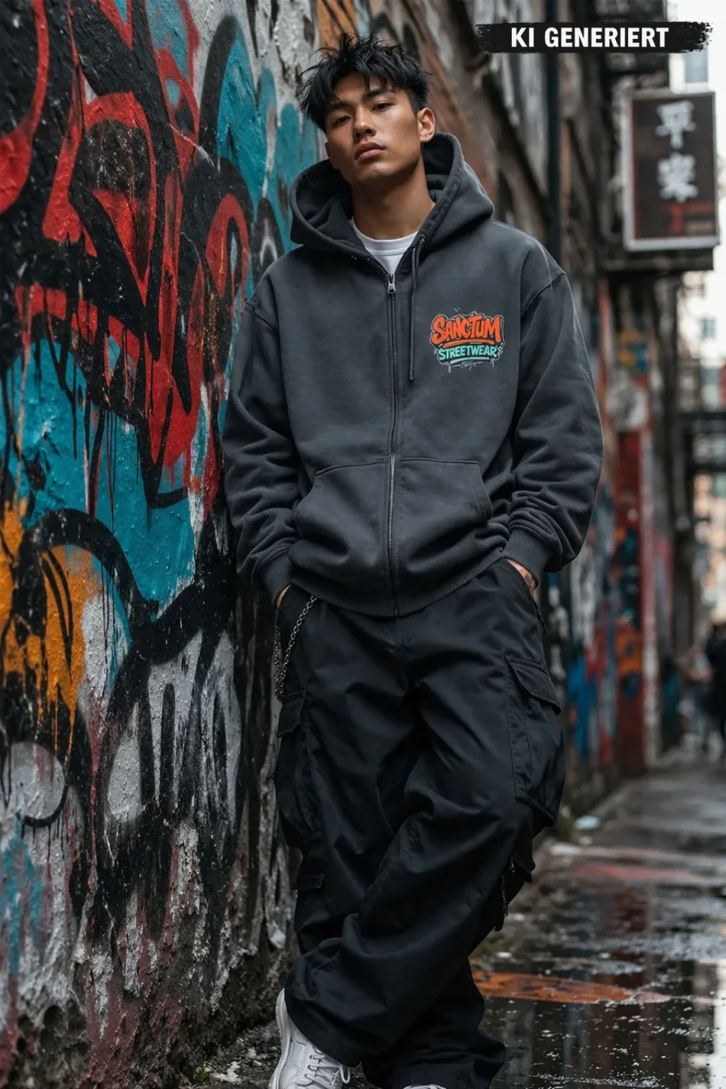 Sanctum Streetwear  Hooded Jacket Graffiti - graphite    Klassische Sweatjacke mit Kapuze  Sweat-Qualität mit angerauter Innenseite  Doppellagige Kapuze mit Kordelzug  zwei Einschubtaschen  Necktape  Bündchen mit Elasthan    Material: 80% Baumwolle, 20% Polyester  Oberstoff ( 280g/ m²)
