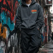 Sanctum Streetwear  Hooded Jacket Graffiti - graphite    Klassische Sweatjacke mit Kapuze  Sweat-Qualität mit angerauter Innenseite  Doppellagige Kapuze mit Kordelzug  zwei Einschubtaschen  Necktape  Bündchen mit Elasthan    Material: 80% Baumwolle, 20% Polyester  Oberstoff ( 280g/ m²)