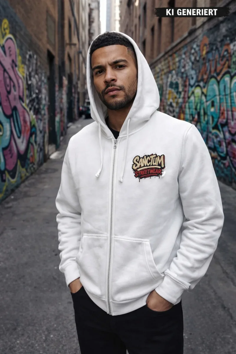 Sanctum Streetwear  Hooded Jacket Graffiti - white    Klassische Sweatjacke mit Kapuze  Sweat-Qualität mit angerauter Innenseite  Doppellagige Kapuze mit Kordelzug  zwei Einschubtaschen  Necktape  Bündchen mit Elasthan    Material: 80% Baumwolle, 20% Polyester  Oberstoff ( 280g/ m²)