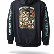 Sanctum Streetwear  Hooded Jacket Be yourself - navy   Klassische Sweatjacke mit Kapuze  Sweat-Qualität mit angerauter Innenseite  Doppellagige Kapuze mit Kordelzug  zwei Einschubtaschen  Neecktape  Bündchen mit Elasthan  Farbe: navy  Material: 80% Baumwolle, 20% Polyester Oberstoff ( 280g/ m²) 