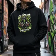 Sanctum Streetwear  Hoodie Cash & Chaos - black    Klassischer Kapuzensweater  Sweat-Qualität mit angerauter Innenseite  Doppellagige Kapuze mit Kordelzug  Necktape  Bündchen mit Elasthan    Material: 80% Baumwolle, 20% Polyester  Oberstoff ( 280g/ m²)