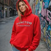 Sanctum Streetwear  Hoodie College Style - red  Klassischer Kapuzensweater  Sweat-Qualität mit angerauter Innenseite  Doppellagige Kapuze mit Kordelzug  Necktape  Bündchen mit Elasthan    Material: 80% Baumwolle, 20% Polyester  Oberstoff ( 280g/ m²)