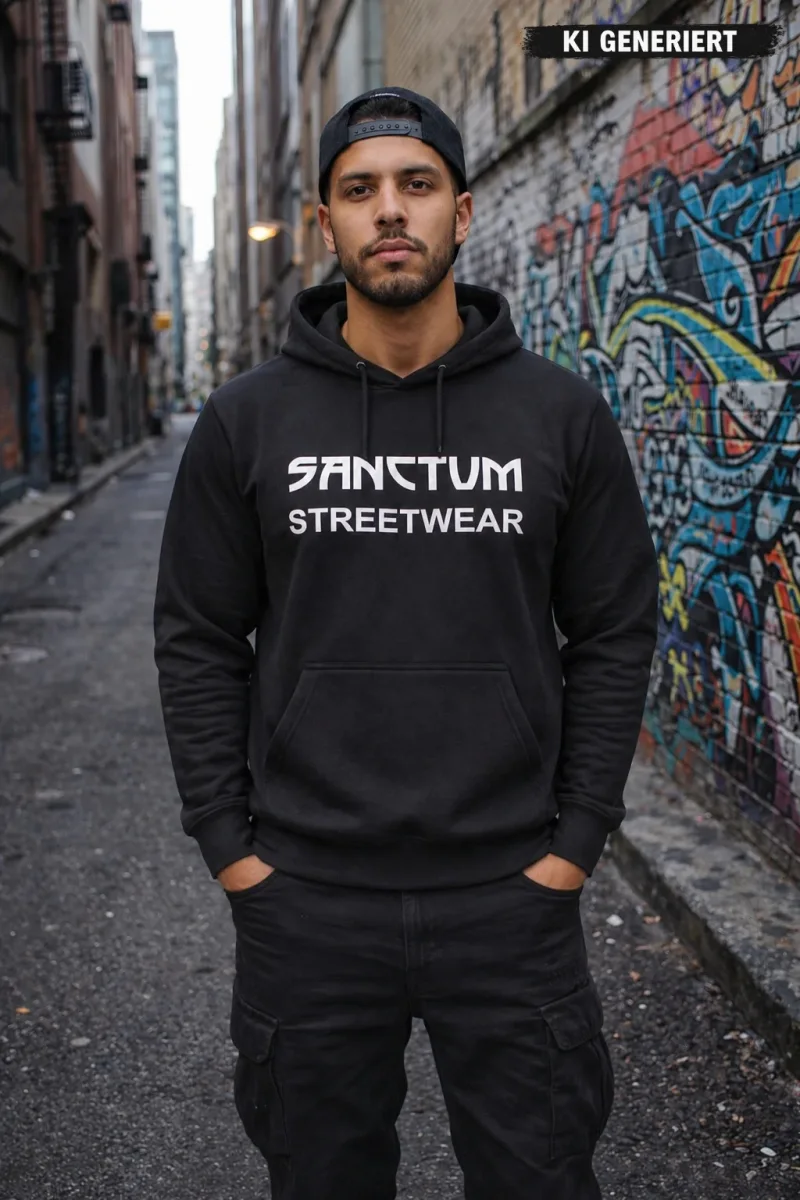 Sanctum Streetwear  Hoodie Frameless - black  Klassischer Kapuzensweater  Sweat-Qualität mit angerauter Innenseite  Doppellagige Kapuze mit Kordelzug  Necktape  Bündchen mit Elasthan    Material: 80% Baumwolle, 20% Polyester  Oberstoff ( 280g/ m²) 