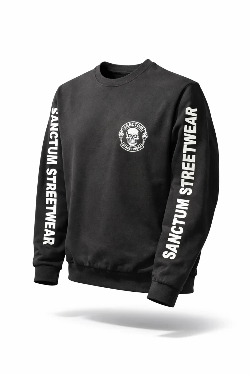 Sanctum Streetwear  Sweatshirt Skull MC - black   Rundhals-Sweatshirt  Sweat-Qualität mit angerauter Innenseite  Necktape  Bündchen mit Elasthan    Material: 80% Baumwolle, 20% Polyester Oberstoff ( 280g/ m²) 