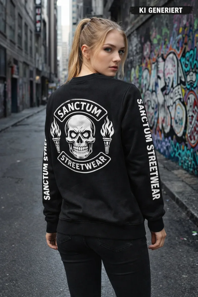 Sanctum Streetwear  Sweatshirt Skull MC - black  Rundhals-Sweatshirt  Sweat-Qualität mit angerauter Innenseite  Necktape  Bündchen mit Elasthan    Material: 80% Baumwolle, 20% Polyester  Oberstoff ( 280g/ m²)