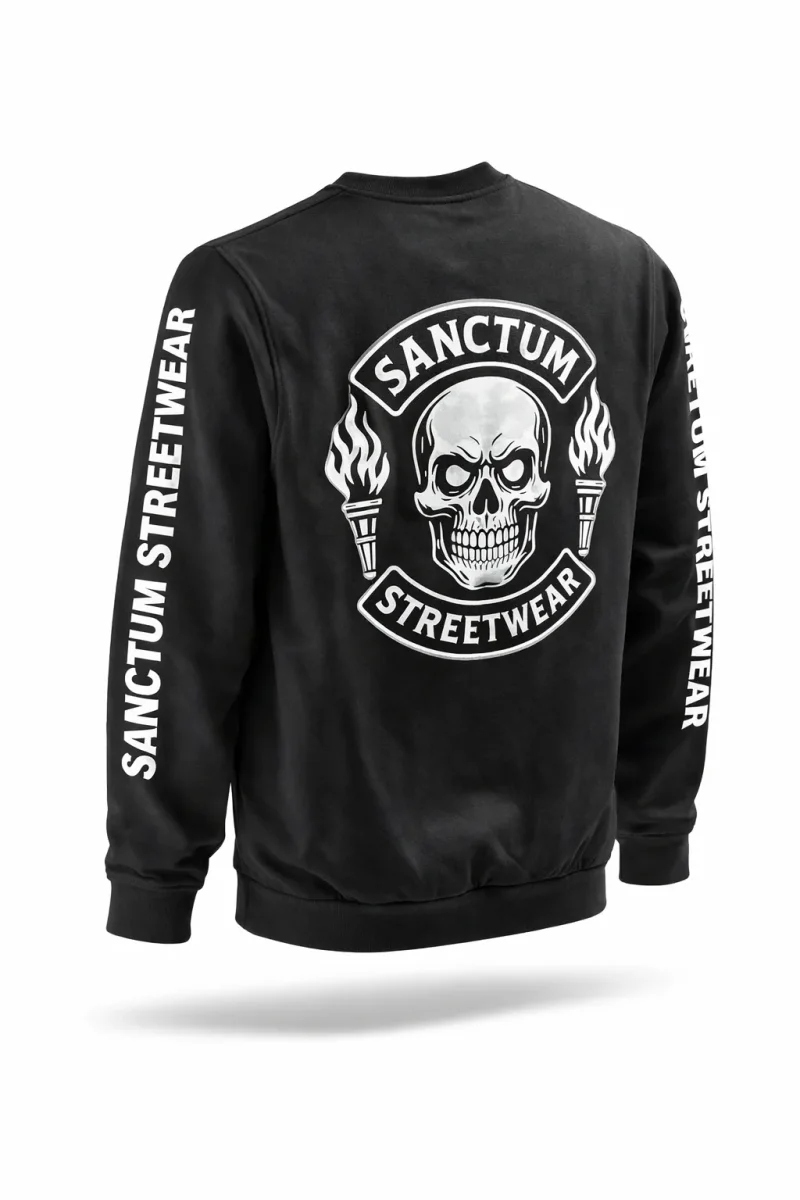 Sanctum Streetwear  Sweatshirt Skull MC - black  Rundhals-Sweatshirt  Sweat-Qualität mit angerauter Innenseite  Necktape  Bündchen mit Elasthan    Material: 80% Baumwolle, 20% Polyester  Oberstoff ( 280g/ m²)