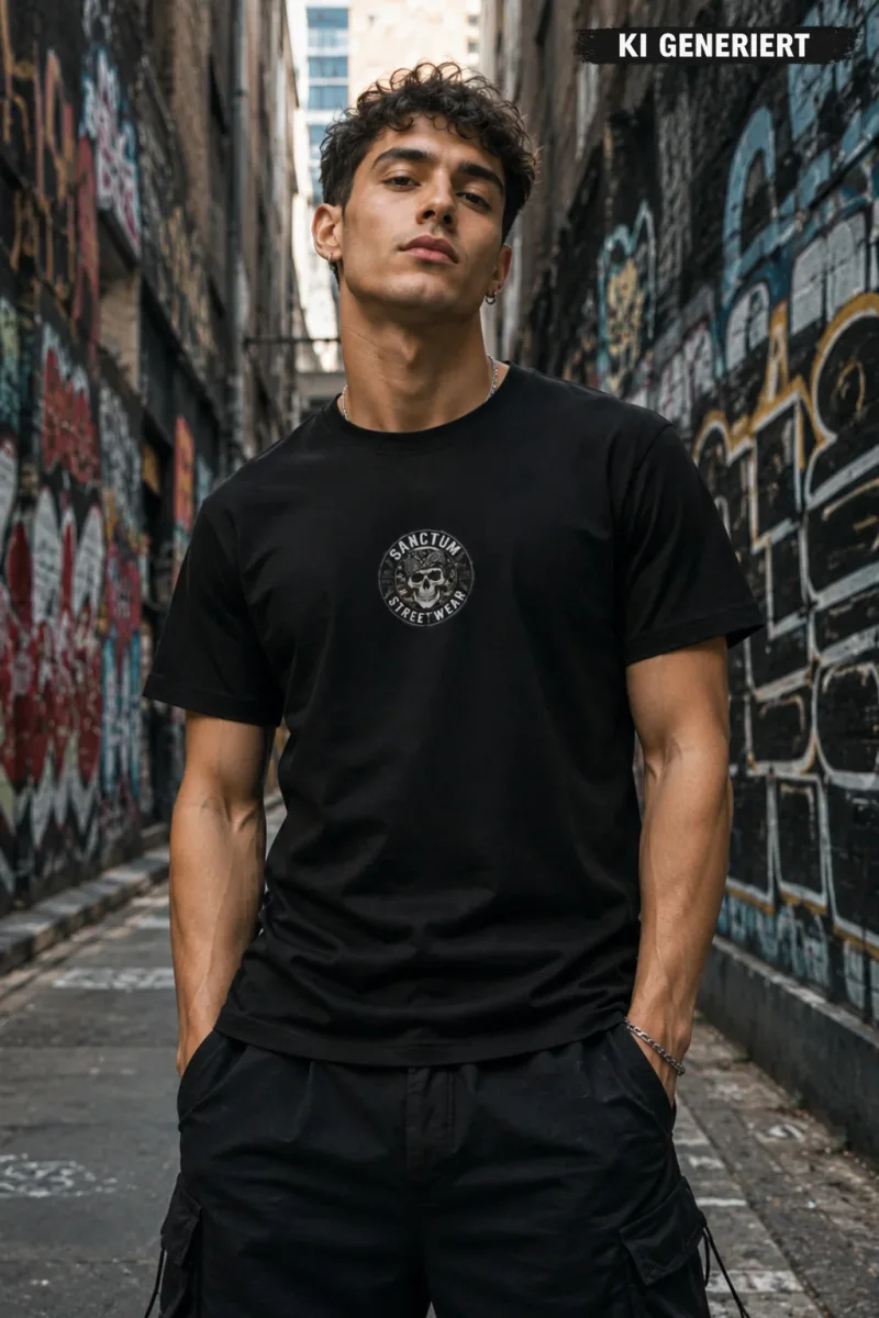 Sanctum Streetwear  T-Shirt Camo Skull - black  Dieses Rundhals T-Shirt überzeugt durch seinen zeitlosen Schnitt und dem hohen Tragekomfort.    Klassischer Rundhalsausschnitt  Single Jersey    Material: 100% Baumwolle  Oberstoff ( 180g/ m²)