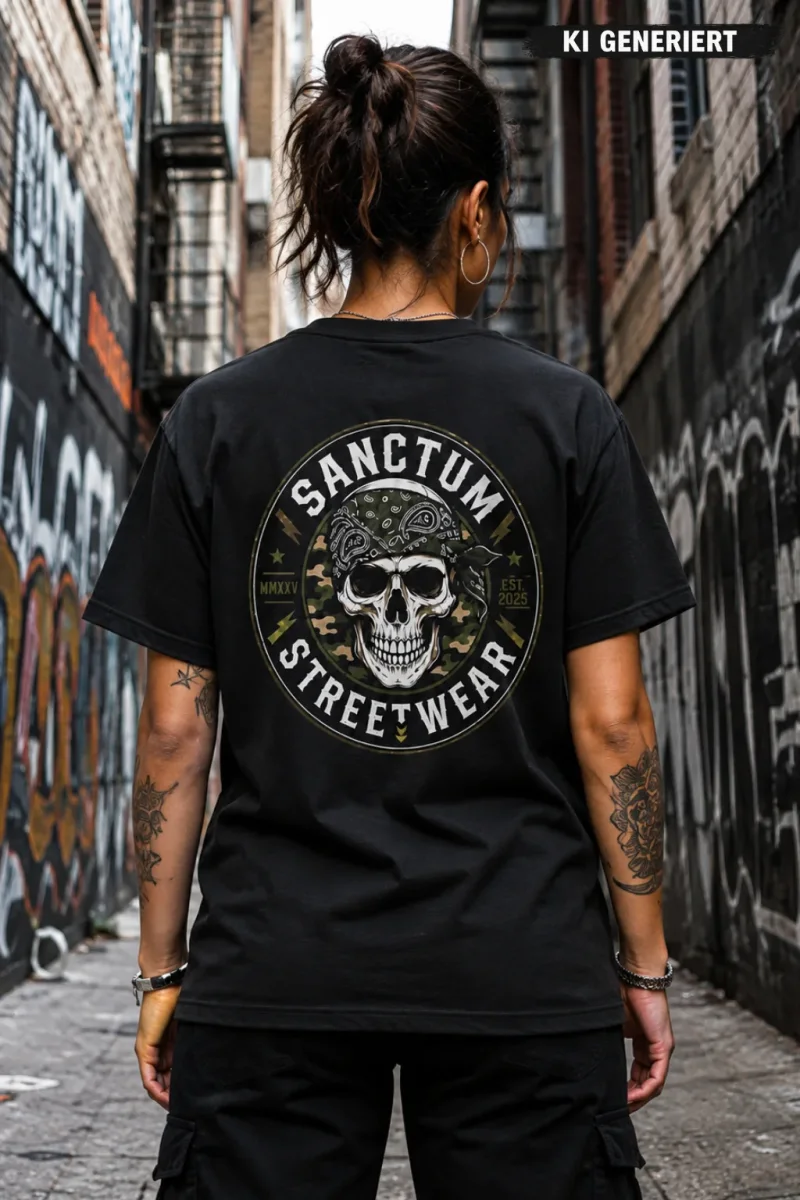 Sanctum Streetwear  T-Shirt Camo Skull - black  Dieses Rundhals T-Shirt überzeugt durch seinen zeitlosen Schnitt und dem hohen Tragekomfort.    Klassischer Rundhalsausschnitt  Single Jersey    Material: 100% Baumwolle  Oberstoff ( 180g/ m²)