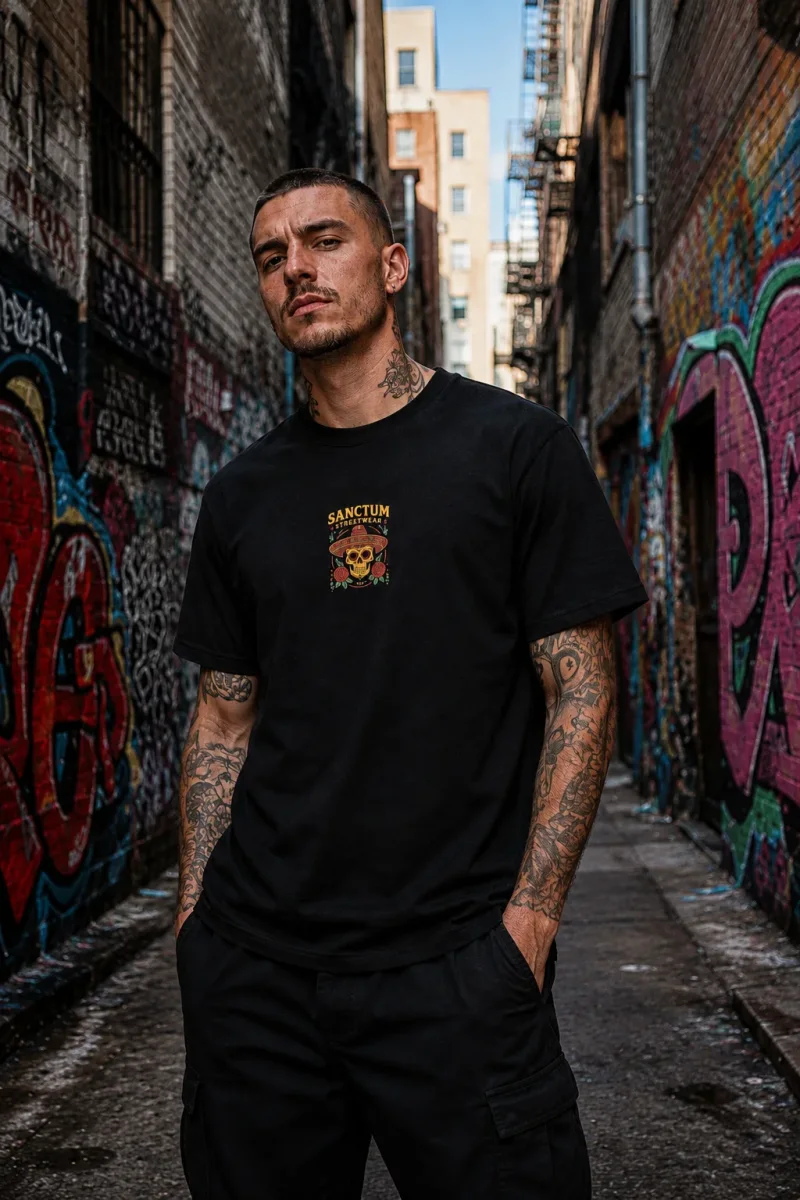 Sanctum Streetwear  T-Shirt Sombrero - black  Dieses Rundhals T-Shirt überzeugt durch seinen zeitlosen Schnitt und dem hohen Tragekomfort.    Klassischer Rundhalsausschnitt  Single Jersey    Material: 100% Baumwolle  Oberstoff ( 180g/ m²)
