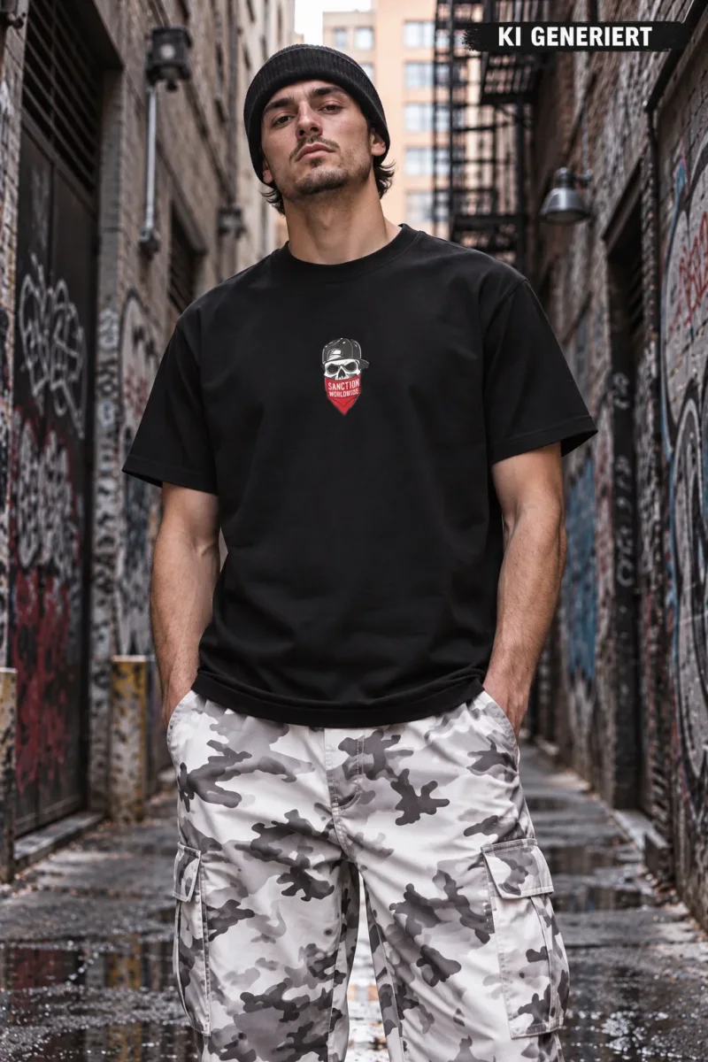 Sanctum Streetwear  T-Shirt Bandana Skull - black  Dieses Rundhals T-Shirt überzeugt durch seinen zeitlosen Schnitt und dem hohen Tragekomfort.    Klassischer Rundhalsausschnitt  Single Jersey    Material: 100% Baumwolle  Oberstoff ( 180g/ m²)