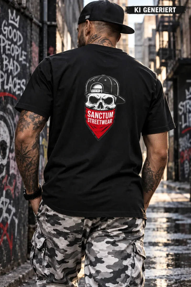 Sanctum Streetwear  T-Shirt Bandana Skull - black  Dieses Rundhals T-Shirt überzeugt durch seinen zeitlosen Schnitt und dem hohen Tragekomfort.    Klassischer Rundhalsausschnitt  Single Jersey    Material: 100% Baumwolle  Oberstoff ( 180g/ m²)