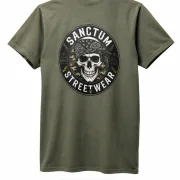 Sanctum Streetwear  T-Shirt Camo Skull - oliv  Dieses Rundhals T-Shirt überzeugt durch seinen zeitlosen Schnitt und dem hohen Tragekomfort.    Klassischer Rundhalsausschnitt  Single Jersey    Material: 100% Baumwolle  Oberstoff ( 180g/ m²)