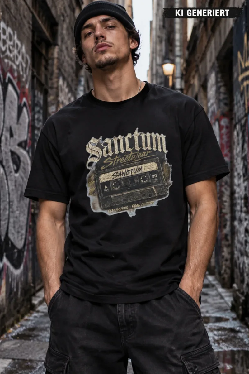 Sanctum Streetwear  T-Shirt Oldschool - black  Dieses Rundhals T-Shirt überzeugt durch seinen zeitlosen Schnitt und dem hohen Tragekomfort.    Klassischer Rundhalsausschnitt  Single Jersey    Material: 100% Baumwolle  Oberstoff ( 180g/ m²)