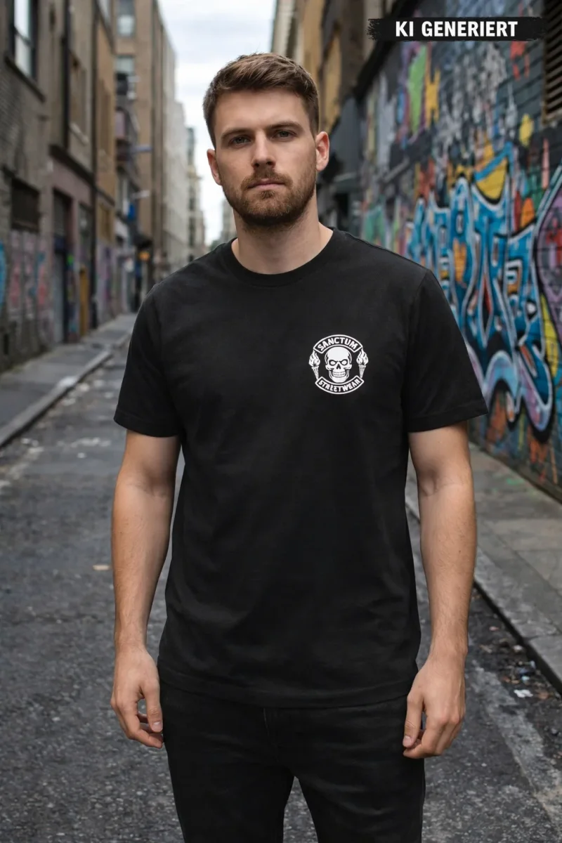 Sanctum Streetwear  T-Shirt Skull MC - black  Dieses Rundhals T-Shirt überzeugt durch seinen zeitlosen Schnitt und dem hohen Tragekomfort.    Klassischer Rundhalsausschnitt  Single Jersey    Material: 100% Baumwolle  Oberstoff ( 180g/ m²)